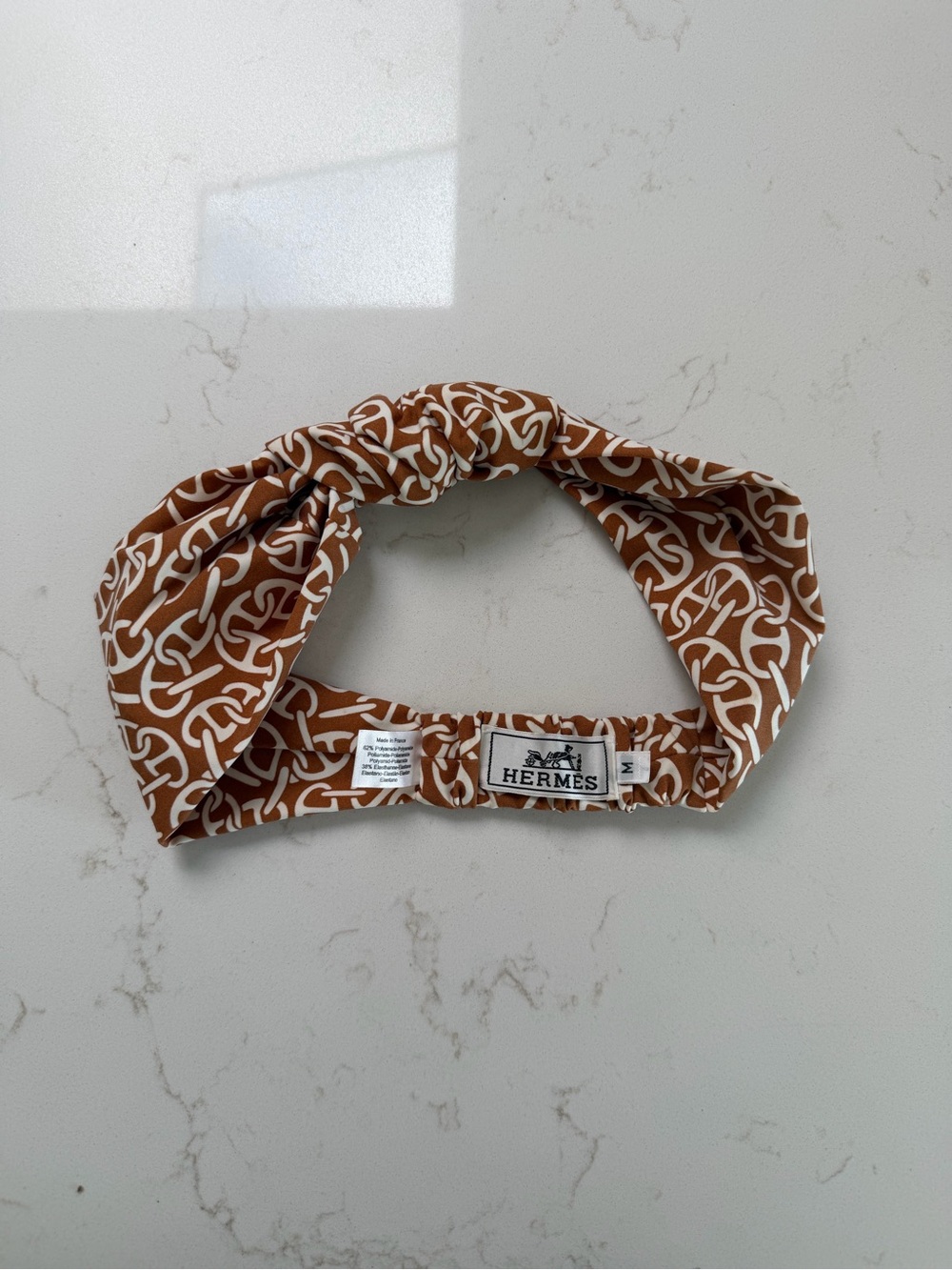 AUTHENTIC Hermès Naoussa Brown & White Logo Knot Headband